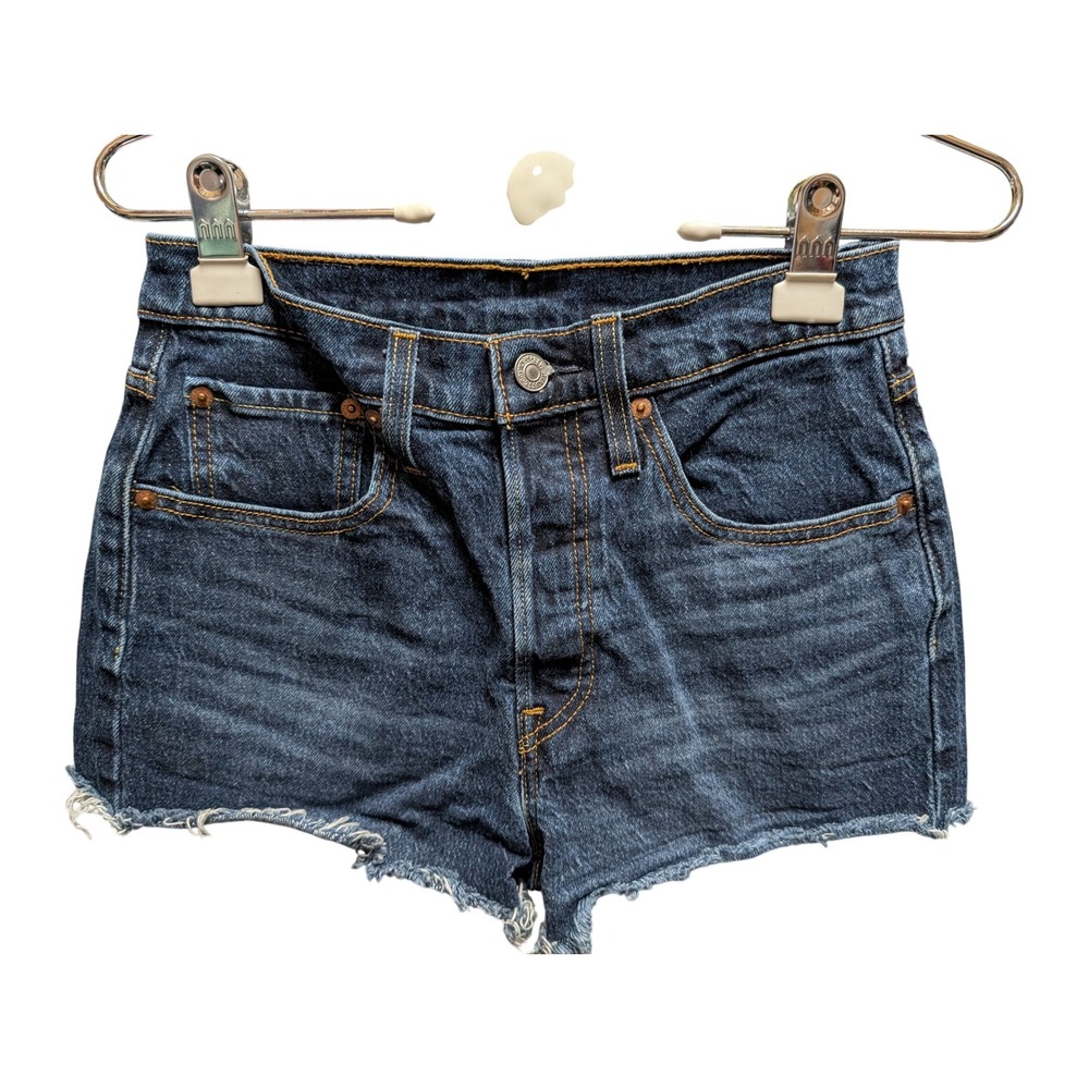 Levis 501 Original Womens Dark Wash Denim Cut Off High Rise Shorts W26